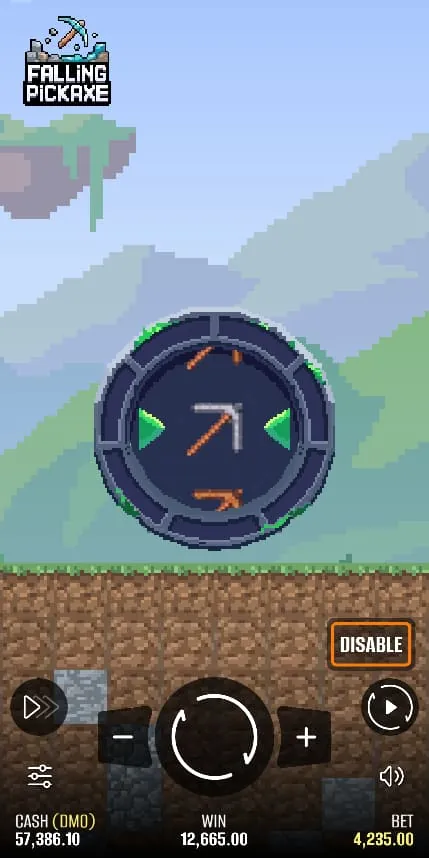 The Falling Pickaxe starting wheel that awards Wooden, Stone, Iron or Diamond pickaxes